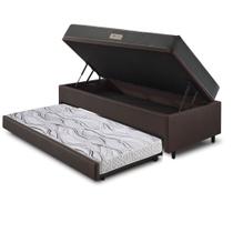 Bicama Box Baú 88x188x42 Revestimento Sintético Marrom com Colchão de Espuma Dual Firme Ecoflex