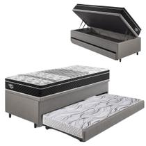 Bicama Box Baú Cinza 88x188 e Colchão Ecoflex Molas Verticoil