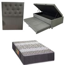 Bicama Box Baú com Colchão de Espuma Orthopedic Cabeceira Botonê Solteiro 88x188