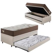 Bicama Box Baú com material sintético Linho Areia 120x203 com Colchão Relax Adorabile Molas Ensacadas Ecoflex