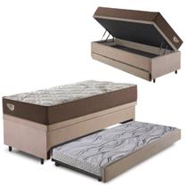 Bicama Box Baú com Suede Bege 96x203 com Colchão Relax Adorabile Molas Ensacadas Ecoflex