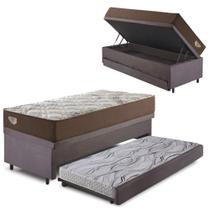 Bicama Box Baú com Suede Cinza 120x203 com Colchão Relax Adorabile Molas Ensacadas Ecoflex