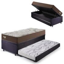 Bicama Box Baú com Suede Preto 96x203 com Colchão Relax Adorabile Molas Ensacadas Ecoflex