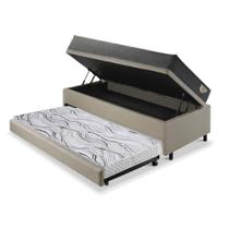 Bicama Box Baú Solteirão Com Colchão Adapto Molas Ensacadas Ecoflex Linho Bege 96x203 Bicama Box Baú Solteirão Com Colchão Adapto Molas Ensacadas Ecoflex Linho Bege 96x203