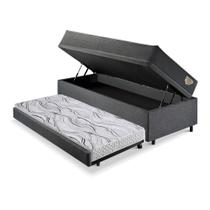 Bicama Box Baú Solteirão Com Colchão Adapto Molas Ensacadas Ecoflex Linho Cinza 96x203