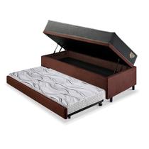 Bicama Box Baú Solteirão Com Colchão Adapto Molas Ensacadas Ecoflex Suede Marrom 96x203
