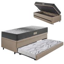 Bicama Box Baú Solteiro 88X188 material sintético Linho Bege com Colchão Dual Firm Ecoflex Bicama Box Baú Solteiro 88X188 material sintético Linho Bege com Colchão Dual Firm Ecoflex