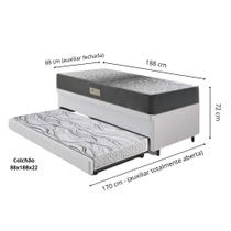 Bicama Box Baú Solteiro 88X188 material sintético Linho Branco com Colchão Dual Firm Ecoflex Bicama Box Baú Solteiro 88X188 material sintético Linho Branco com Colchão Dual Firm Ecoflex