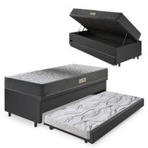 Bicama Box Baú Solteiro 88X188 material sintético Linho Preto com Colchão Dual Firm Ecoflex Bicama Box Baú Solteiro 88X188 material sintético Linho Preto com Colchão Dual Firm Ecoflex