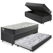 Bicama Box Baú Solteiro Com Colchão Adapto Molas Ensacadas Ecoflex material sintético Linho Preto 88x188 Bicama Box Baú Solteiro Com Colchão Adapto Molas Ensacadas Ecoflex material sintético Linho Preto 88x188