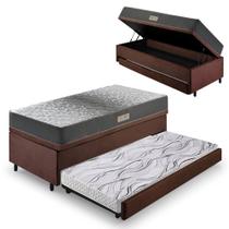 Bicama Box Baú Solteiro Com Colchão Dual Firm Ecoflex Suede Marrom 88x188