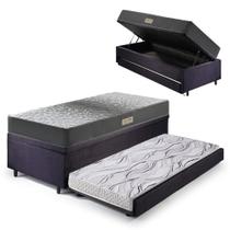 Bicama Box Baú Solteiro Com Colchão Dual Firm Ecoflex Suede Preto 88x188