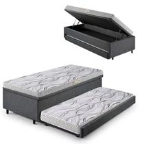 Bicama Box Baú Solteiro Com Colchão Ecoline D20 Ecoflex Linho Cinza 88x188