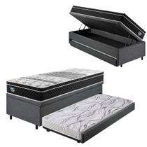 Bicama Box Baú Solteiro Com Colchão Gransleep Ecoflex Molas Verticoil Linho Cinza 88x188 Bicama Box Baú Solteiro Com Colchão Gransleep Ecoflex Molas Verticoil Linho Cinza 88x188