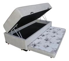 Bicama Box Baú Solteiro Conjugada Bicama 3 Em 1 Suede Bege