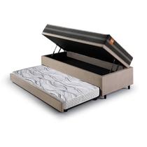 Bicama Box Baú Solteiro Suede Bege 88x188 Com Colchão Bogotá Molas Ultralastic Inducol