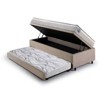 Bicama Box Baú Solteiro Suede Bege 88x188 Com Colchão Hanover Molas Ensacadas Inducol