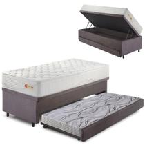 Bicama Box Baú Suede Cinza 88x188 com Colchão Ecoline D33 Ecoflex Bicama Box Baú Suede Cinza 88x188 com Colchão Ecoline D33 Ecoflex