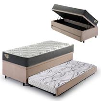 Bicama Box Baú Viúva 120x203 Suede Bege com Colchão Adapto Molas Ensacadas Ecoflex Bicama Box Baú Viúva 120x203 Suede Bege com Colchão Adapto Molas Ensacadas Ecoflex