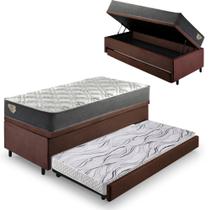 Bicama Box Baú Viúva 120x203 Suede Marrom com Colchão Adapto Molas Ensacadas Ecoflex