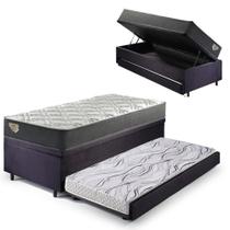 Bicama Box Baú Viúva 120x203 Suede Preto com Colchão Adapto Molas Ensacadas Ecoflex