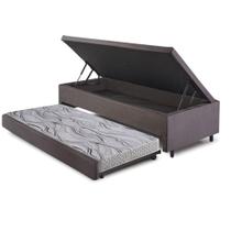 Bicama Box com Baú Solteiro 88x188 com Colchão Auxiliar Suede Cinza