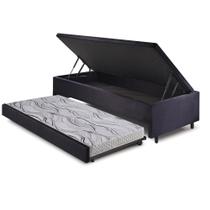 Bicama Box com Baú Solteiro 88x188 com Colchão Auxiliar Suede Preto Bicama Box com Baú Solteiro 88x188 com Colchão Auxiliar Suede Preto