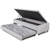 Bicama Box com Baú Solteiro Revestimento Sintético Linho Branco 88x188 com Colchão Auxiliar Ecoflex