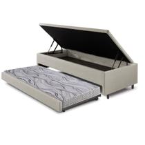 Bicama Box Com Baú Viúvo 120x203 com Colchão Auxiliar Revestimento Sintético Linho Areia
