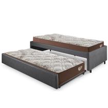 Bicama Box Solteiro 103x208 material sintético Linho Preto com 2 Colchões Relax Adorabile Molas Ensacadas Ecoflex