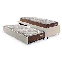 Bicama Box Solteiro 126x208 material sintético Linho Areia com 2 Colchões Relax Adorabile Molas Ensacadas Ecoflex