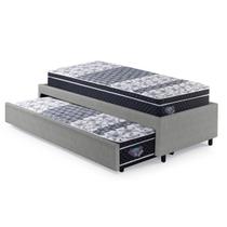 Bicama Box Solteiro 88x188 Cinza com Dois Colchões Gran Sleep Molas Verticoil Ecoflex