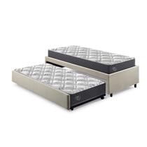 Bicama Box Solteiro 88x188 Linho com Dois Colchões Adapto Molas Ensacadas Ecoflex B&G