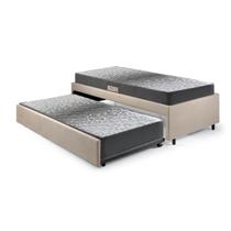 Bicama Box Solteiro 88x188 Suede Bege com Dois Colchões de Espuma Dual Firm Ecoflex