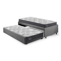 Bicama Box Solteiro 88x188 Suede Cinza com Dois Colchões Adapto Molas Ensacadas Ecoflex