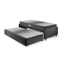 Bicama Box Solteiro 88x188 Suede Preto com Dois Colchões de Espuma Dual Firm Ecoflex