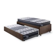 Bicama Box Solteiro 88x188cm Suede com Dois Colchões Gran Sleep Molas Verticoil Ecoflex Marrom/Cinza