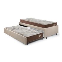 Bicama Box Solteiro 99x199 Suede Bege com 2 Colchões Relax Adorabile Molas Ensacadas Ecoflex