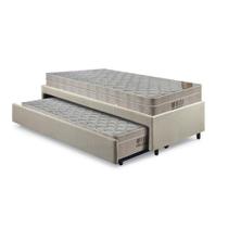 Bicama Box Solteiro Linho Bege 88x188 com Colchão Airtech Molas Ensacadas Ortobom