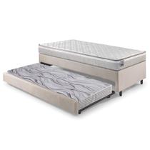 Bicama Box Solteiro Linho Bege 88x188x28 cm com Colchão Hanover Inducol Molas Ensacadas e Colchão Auxiliar Ecoflex