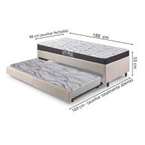 Bicama Box Solteiro Linho Bege 88x188x28 cm com Colchão Pantanal Espuma e Colchão Auxiliar Ecoflex