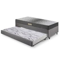Bicama Box Solteiro Linho Cinza 88x188x28 cm com Colchão Dual Firm Espuma e Colchão Auxiliar Ecoflex