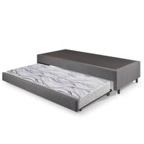 Bicama Box Solteiro Linho Cinza 96x203x28 cm com Colchão Auxiliar Ecoflex