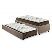 Bicama Box Solteiro Linho Marrom 88x188 com Dois Colchões Molas Ensacadas Comfy Ecoflex