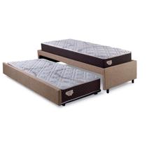 Bicama Box Solteiro Linho Marrom 88x188 com Dois Colchões Relax Adorabile Molas Ensacadas Ecoflex
