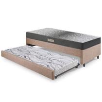 Bicama Box Solteiro Linho Marrom 88x188x28 cm com Colchão Dual Firm Espuma e Colchão Auxiliar Ecoflex