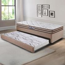 Bicama Box Solteiro Linho Marrom 88x188x28 cm com Colchão Ortoline Espuma e Colchão Auxiliar Ecoflex