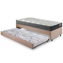 Bicama Box Solteiro Linho Marrom 96x203x28 cm com Colchão Adapto Molas Ensacadas e Colchão Auxiliar Ecoflex