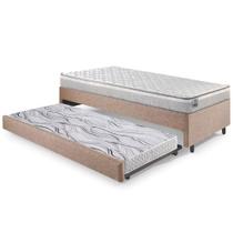 Bicama Box Solteiro Linho Marrom 96x203x28 cm com Colchão Hanover Inducol Molas Ensacadas e Colchão Auxiliar Ecoflex