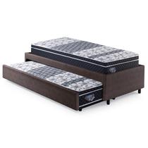 Bicama Box Solteiro Marrom 88x188 com Dois Colchões GranSleep Ecoflex Molas Verticoil